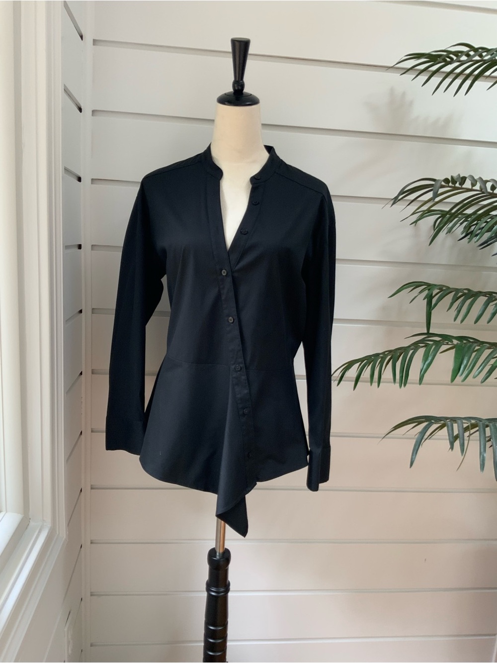 Chico's Black Asymmetric Button-Down Shirt Size 12